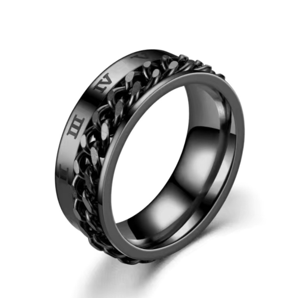 Black Roman Numeral Chain Anxiety Fidget Spinner Ring - Picture 7 of 7